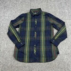 Foxcroft Shirt Womens 8P Blue Plaid Long Sleeve Button Front Stretch Petite